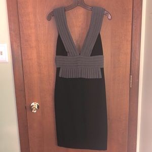 Black Halo black & grey plunge neck cocktail dress